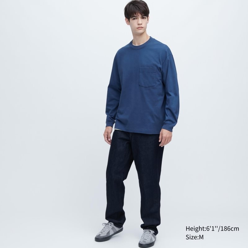Camiseta Uniqlo Washed Cotton Crew Neck Long-sleeve Hombre Amarillo | 5288235