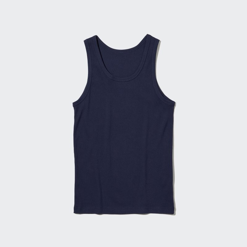 Camiseta sin Manga Uniqlo Dry Color Ribbed Hombre Azul Marino | 7519292