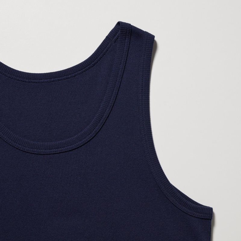 Camiseta sin Manga Uniqlo Dry Color Ribbed Hombre Azul Marino | 7519292