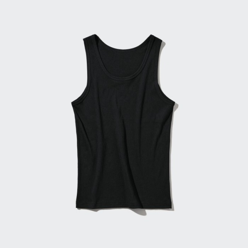 Camiseta sin Manga Uniqlo Dry Color Ribbed Mujer Negras | 9103672