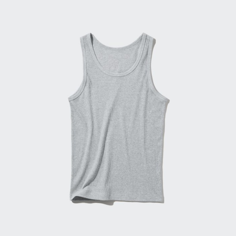 Camiseta sin Manga Uniqlo Dry Color Ribbed Mujer Gris | 869481