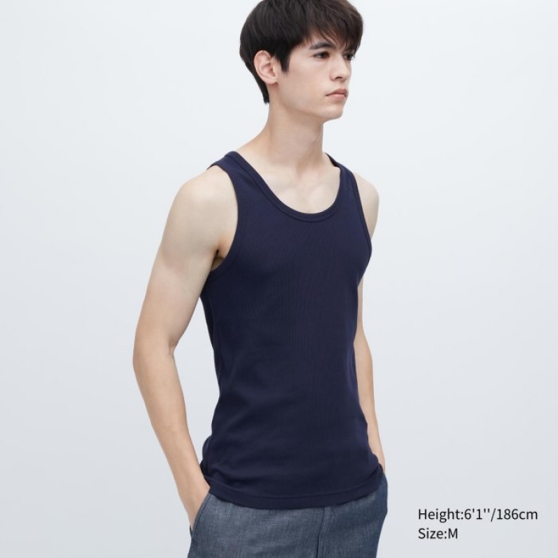 Camiseta sin Manga Uniqlo Dry Color Ribbed Mujer Azul Marino | 8087265