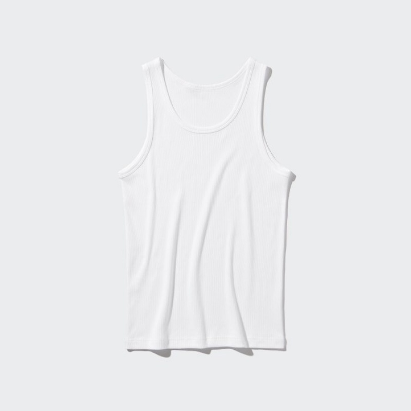 Camiseta sin Manga Uniqlo Dry Color Ribbed Mujer Blancas | 9459173