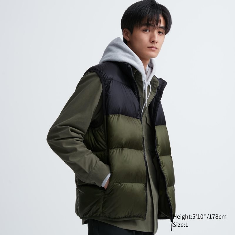 Chaleco Uniqlo Ultra Light Down Color Block Hombre Verde Oliva | 8632962