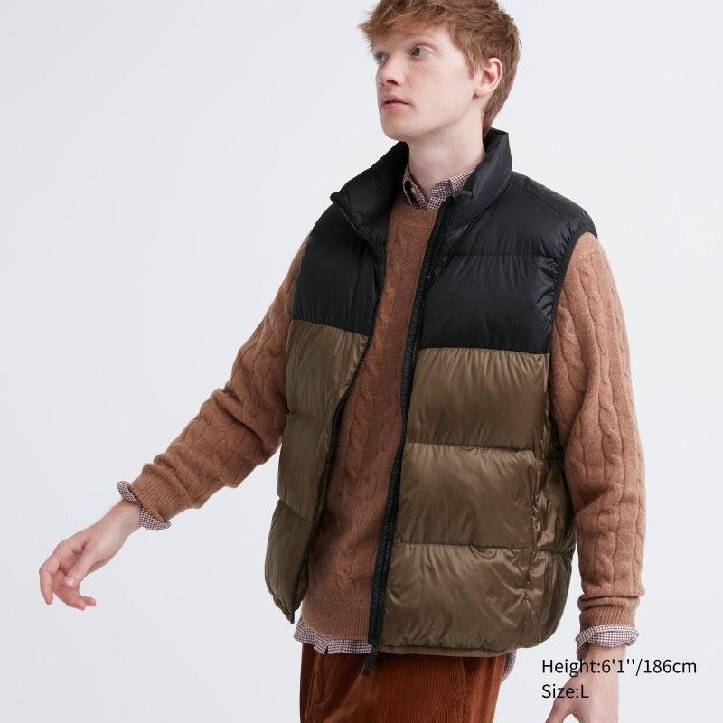 Chaleco Uniqlo Ultra Light Down Color Block Hombre Marrones | 8035259