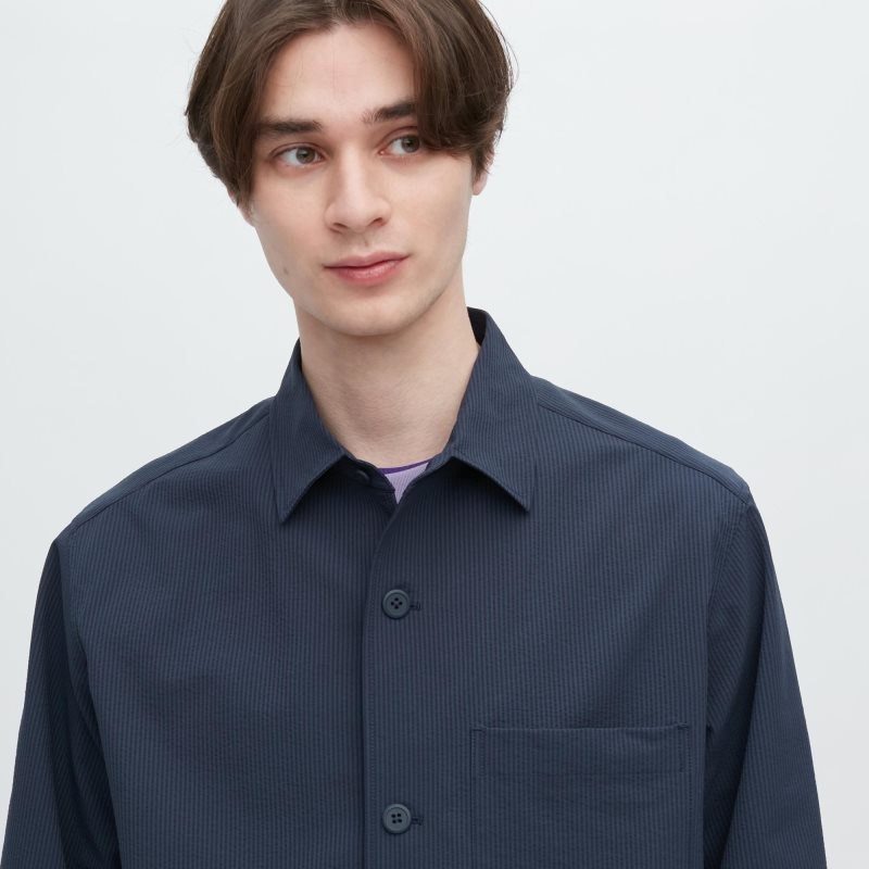 Chaquetas Uniqlo Airsense Shirt SeersuckerUltra Light Shirt Hombre Azules | 5138320
