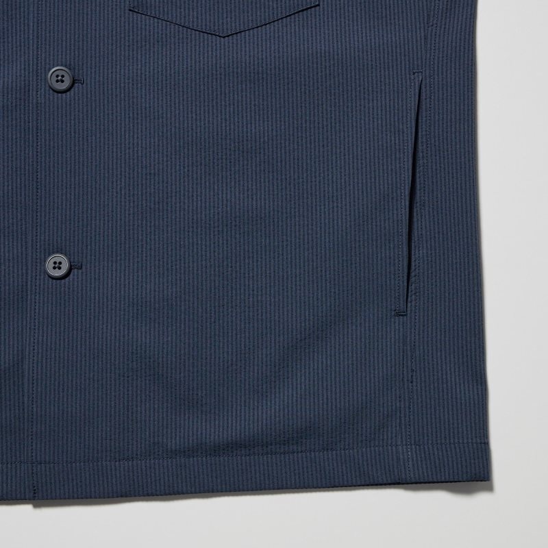 Chaquetas Uniqlo Airsense Shirt SeersuckerUltra Light Shirt Hombre Azules | 5138320