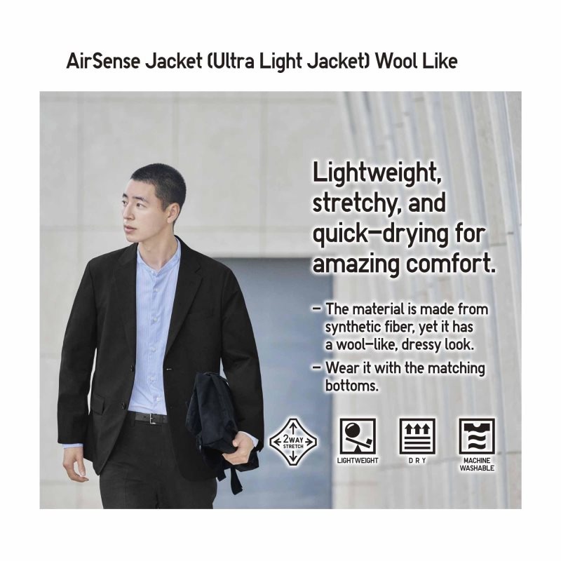 Chaquetas Uniqlo Airsense Wool Like Ultra Light Hombre Negras | 866625