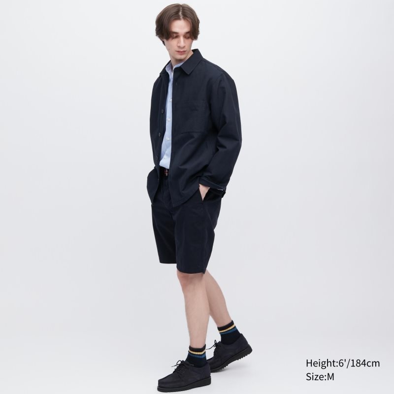 Chaquetas Uniqlo Cotton Linen Over Shirt Hombre Azul Marino | 1981160