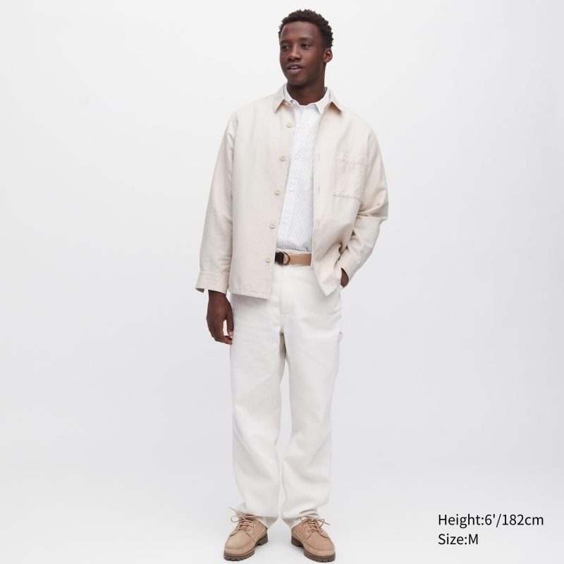 Chaquetas Uniqlo Cotton Linen Over Shirt Hombre Beige | 3918569
