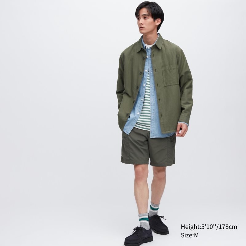 Chaquetas Uniqlo Cotton Linen Over Shirt Hombre Verde Oliva | 3937712