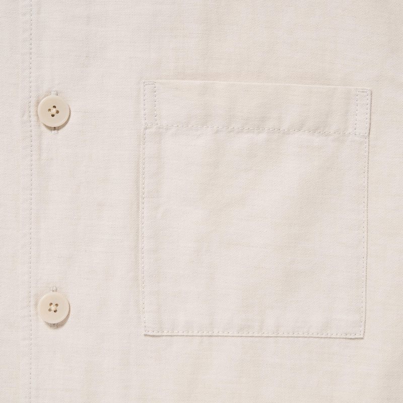 Chaquetas Uniqlo Cotton Linen Over Shirt Hombre Verde Oliva | 3937712