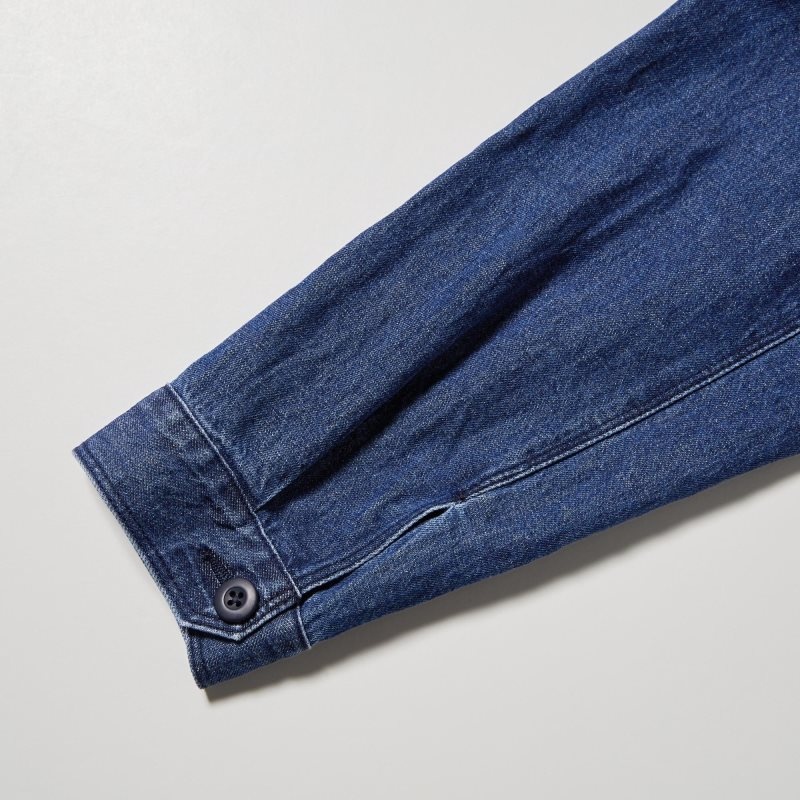 Chaquetas Uniqlo Utility Denim Cotton Linen Hombre Azules | 1670338