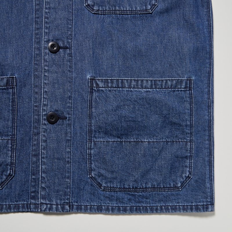 Chaquetas Uniqlo Utility Denim Cotton Linen Hombre Azules | 1670338