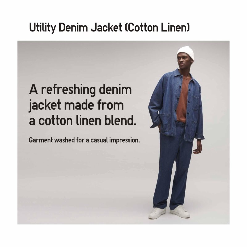Chaquetas Uniqlo Utility Denim Cotton Linen Hombre Azules | 1670338