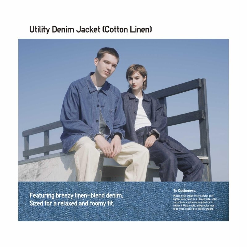 Chaquetas Uniqlo Utility Denim Cotton Linen Hombre Azules | 1670338