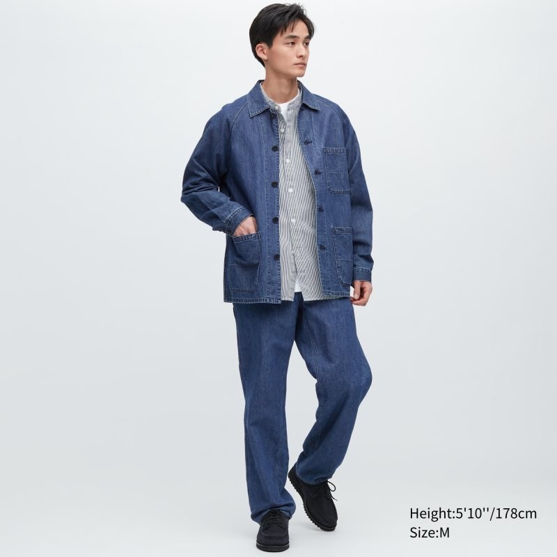 Chaquetas Uniqlo Utility Denim Cotton Linen Hombre Azules | 1670338
