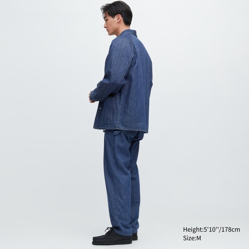 Chaquetas Uniqlo Utility Denim Cotton Linen Hombre Azules | 1670338