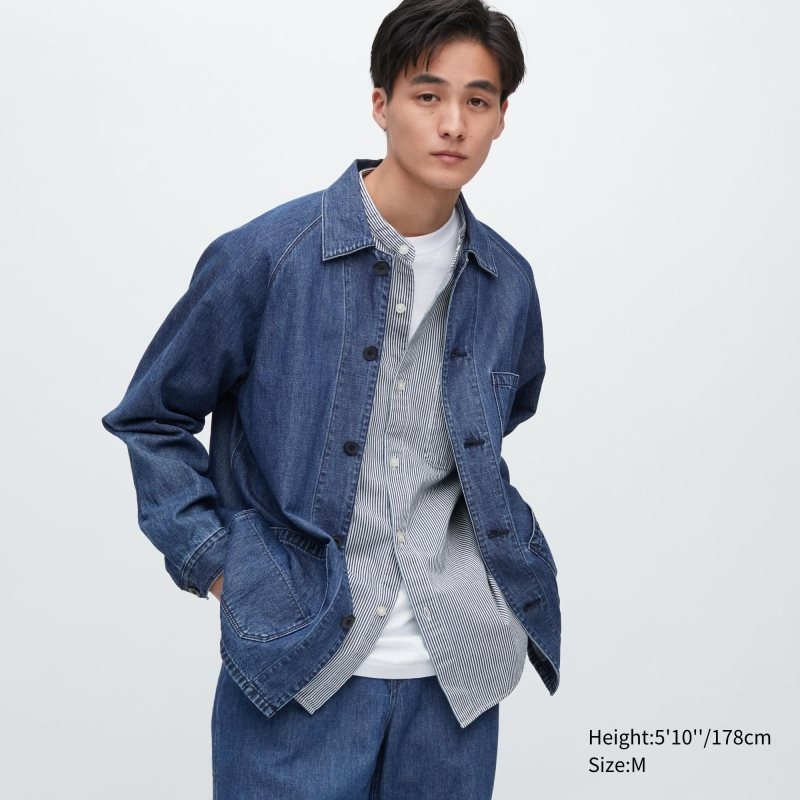 Chaquetas Uniqlo Utility Denim Cotton Linen Hombre Azules | 1670338