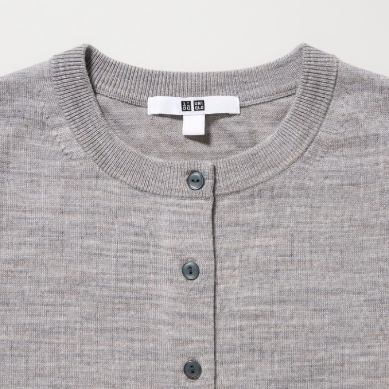 Cárdigan Uniqlo Extra Fine Merino Crew Neck Mujer Gris | 5624301
