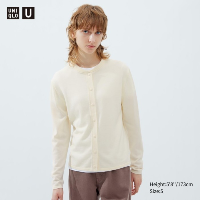 Cárdigan Uniqlo Merino Blend Long-Sleeve Crew Neck Mujer Blancas | 5027453