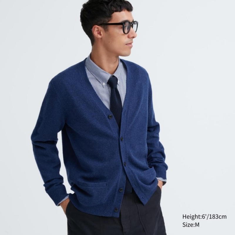 Cárdigan Uniqlo Premium Lambswool V-Neck Mujer Azules | 9061857