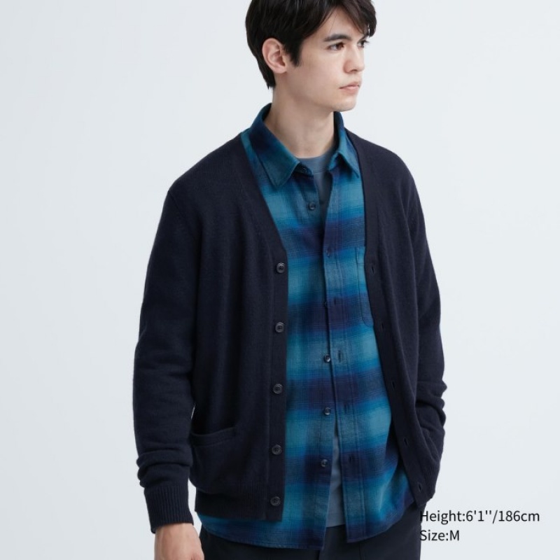 Cárdigan Uniqlo Premium Lambswool V-Neck Mujer Azul Marino | 5865500