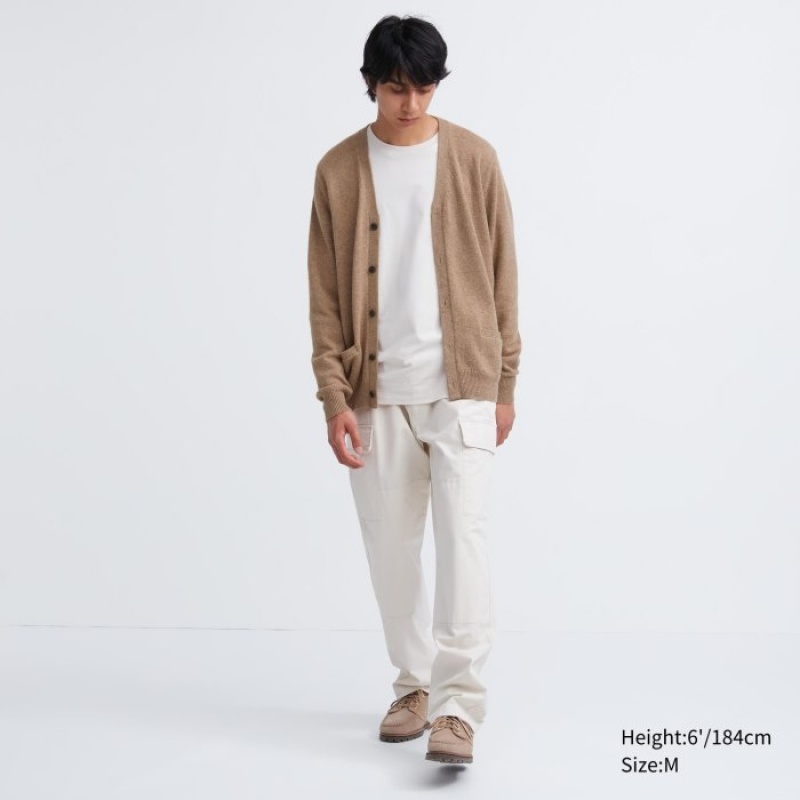 Cárdigan Uniqlo Premium Lambswool V-Neck Mujer Beige | 6864767