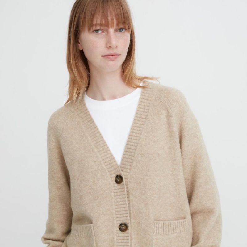 Cárdigan Uniqlo Souffle Yarn Short Mujer Beige | 402092