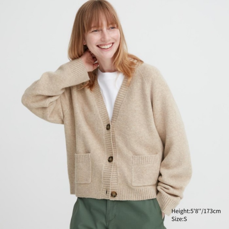 Cárdigan Uniqlo Souffle Yarn Short Mujer Beige | 402092