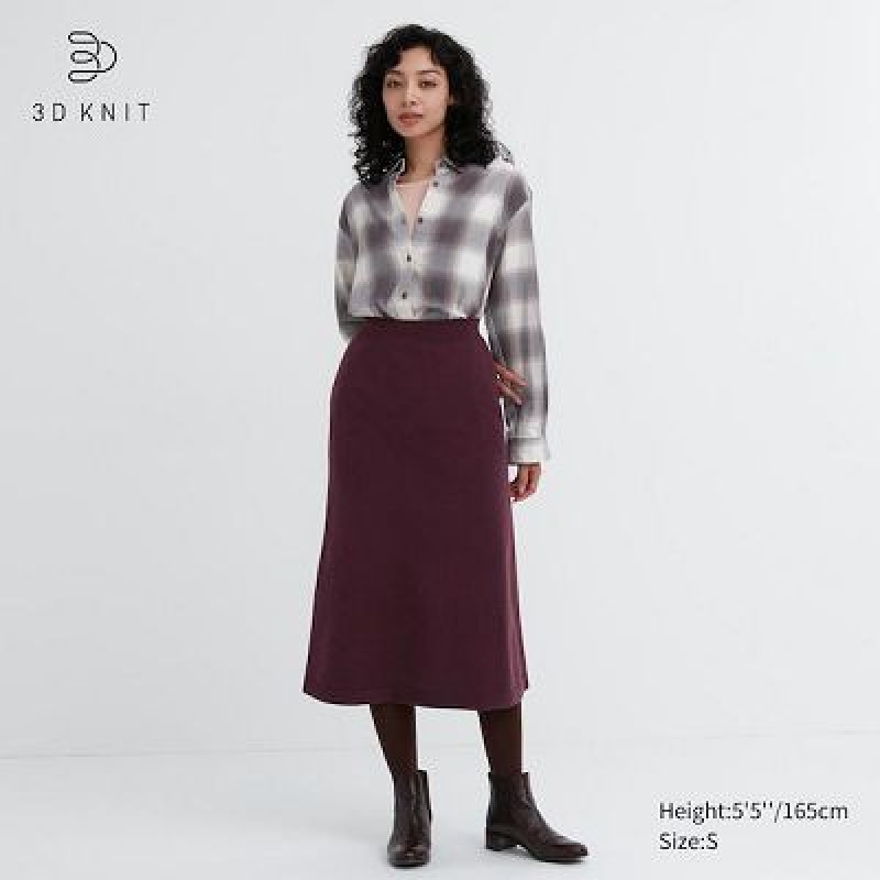 Falda Uniqlo 3D Knit Souffle Yarn Mujer Burdeos | 2664560