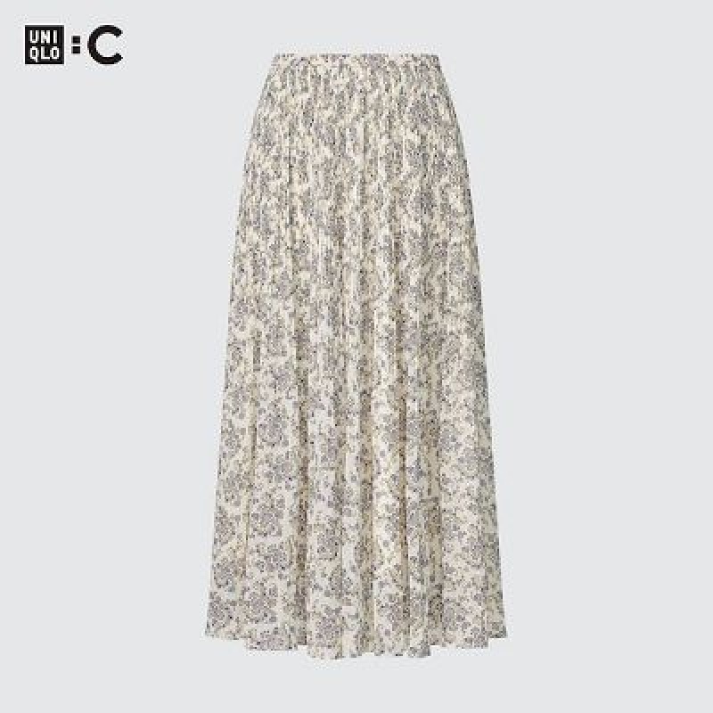 Falda Uniqlo Chiffon Pleated Mujer Blancas | 6148755