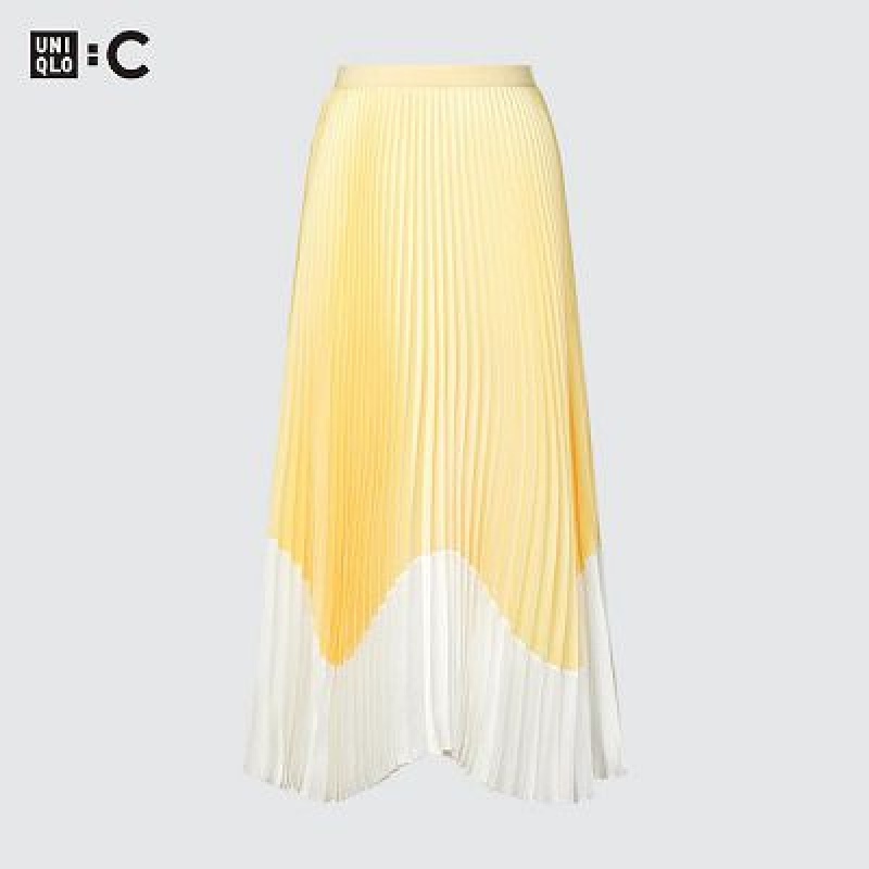 Falda Uniqlo Pleated Color Block Mujer Amarillo | 888926