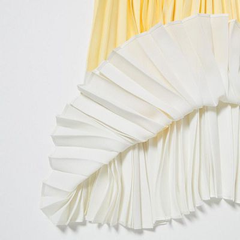 Falda Uniqlo Pleated Color Block Mujer Amarillo | 888926