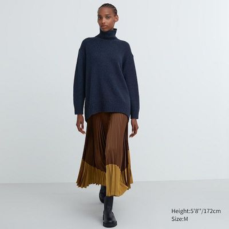 Falda Uniqlo Pleated Color Block Mujer Marrones | 9987115