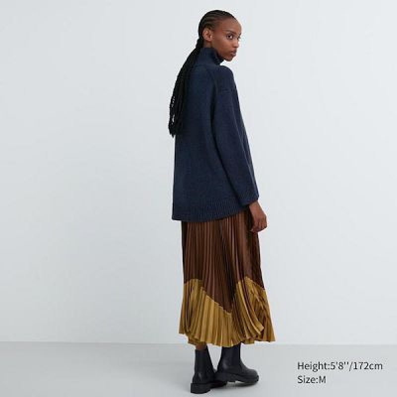 Falda Uniqlo Pleated Color Block Mujer Marrones | 9987115