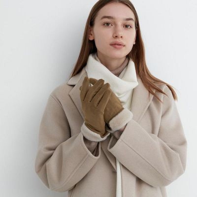 Guantes Uniqlo HEATTECH Lining Faux Suede Mujer Marrones | 9987767