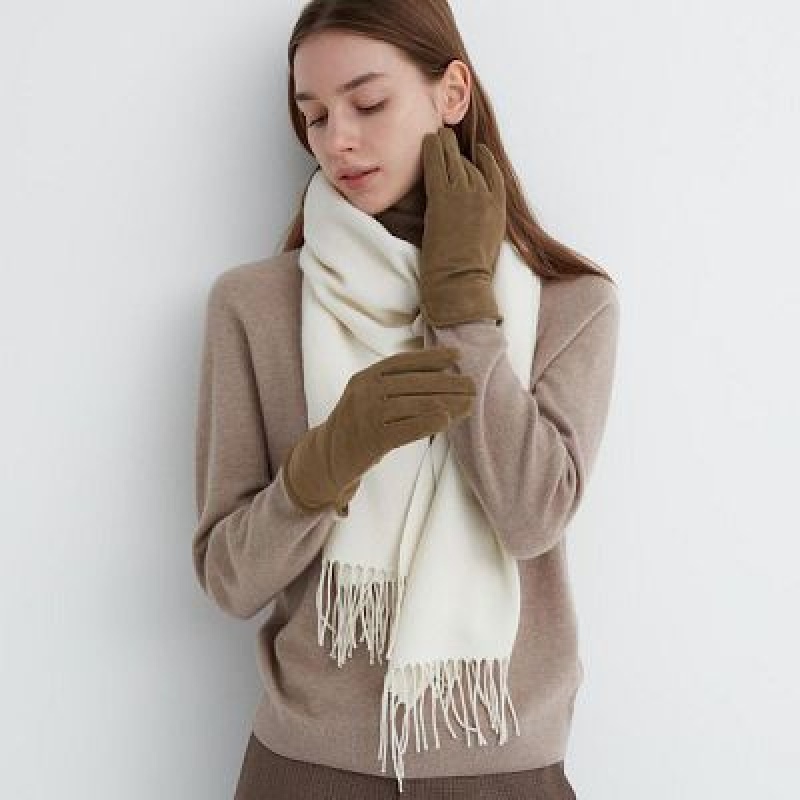 Guantes Uniqlo HEATTECH Lining Faux Suede Mujer Marrones | 9987767