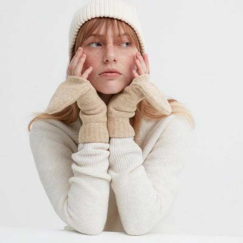 Guantes Uniqlo HEATTECH Lining Souffle Yarn Mittens Mujer Beige | 7258810