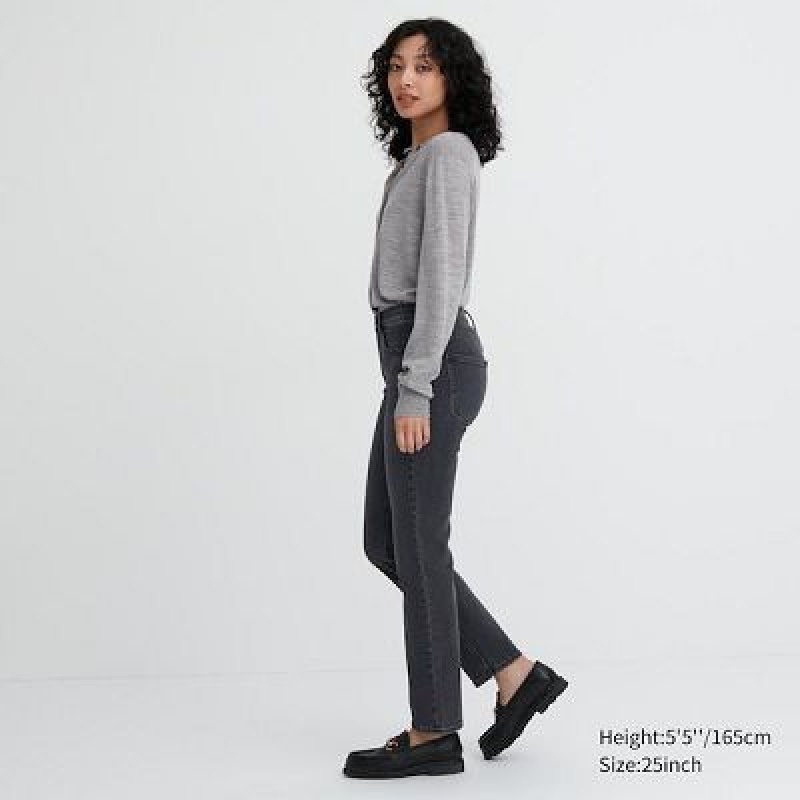 Jeans Uniqlo Stretch Slim Straight Mujer Gris | 5159953
