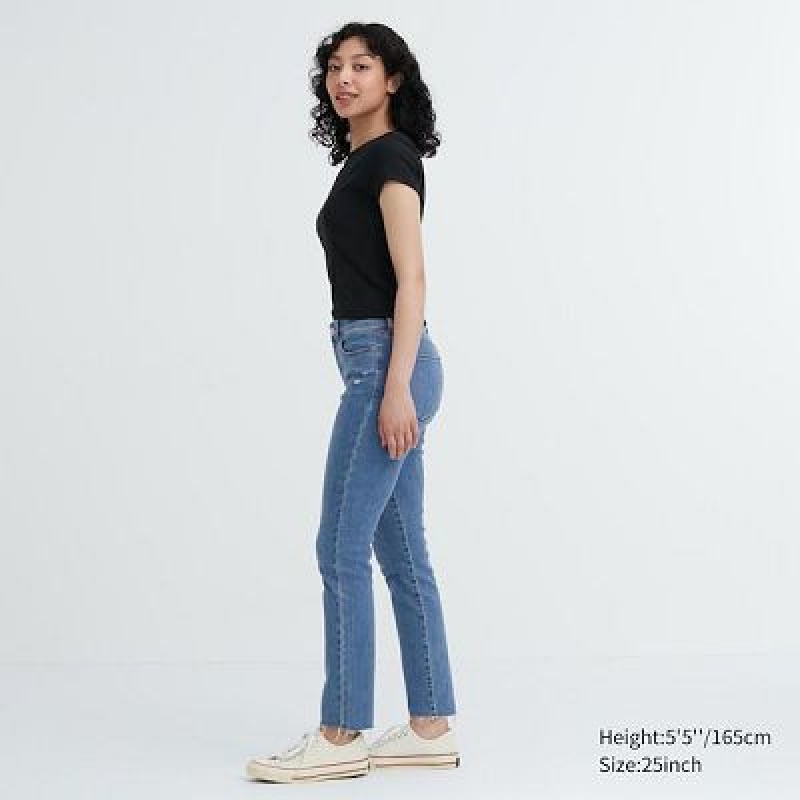 Jeans Uniqlo Ultra Stretch Distressed Mujer Azules | 9761472