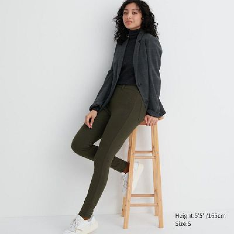 Leggins Uniqlo HEATTECH Ultra Stretch High-Rise Mujer Verde Oliva | 2831369