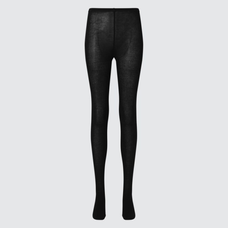 Mallas Uniqlo HEATTECH Ribbed Knitted Mujer Negras | 3054496