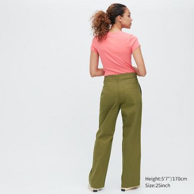 Pantalon Uniqlo Baker Mujer Verde Oliva | 3937516