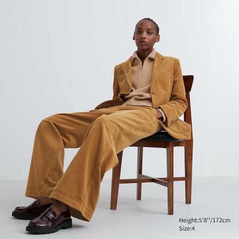 Pantalon Uniqlo Corduroy Wide Mujer Marrones | 2051416