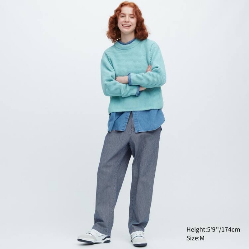 Pantalon Uniqlo Cotton Hickory Relaxed Fit Ankle Length Hombre Azules | 7573634