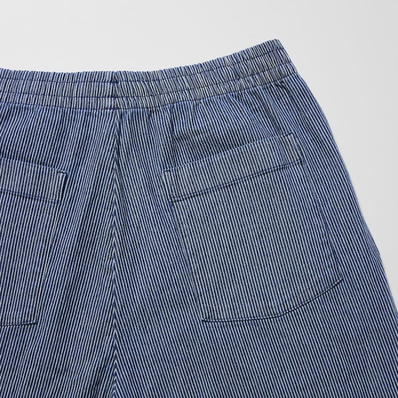 Pantalon Uniqlo Cotton Hickory Relaxed Fit Ankle Length Hombre Azules | 7573634