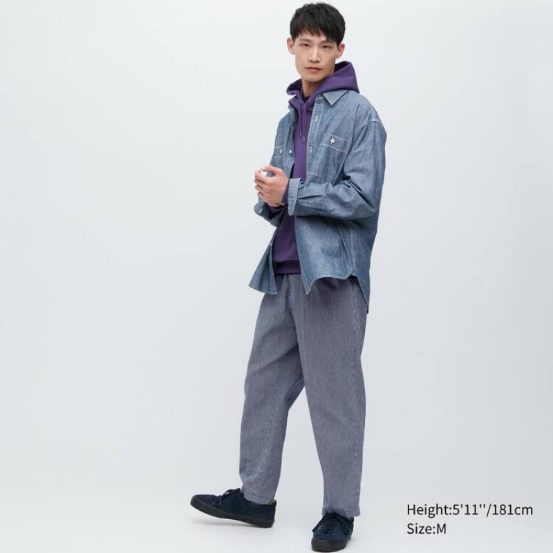Pantalon Uniqlo Cotton Hickory Relaxed Fit Ankle Length Hombre Azules | 7573634