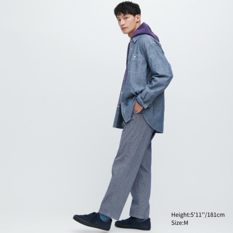 Pantalon Uniqlo Cotton Relaxed Ankle Mujer Azules | 8101517