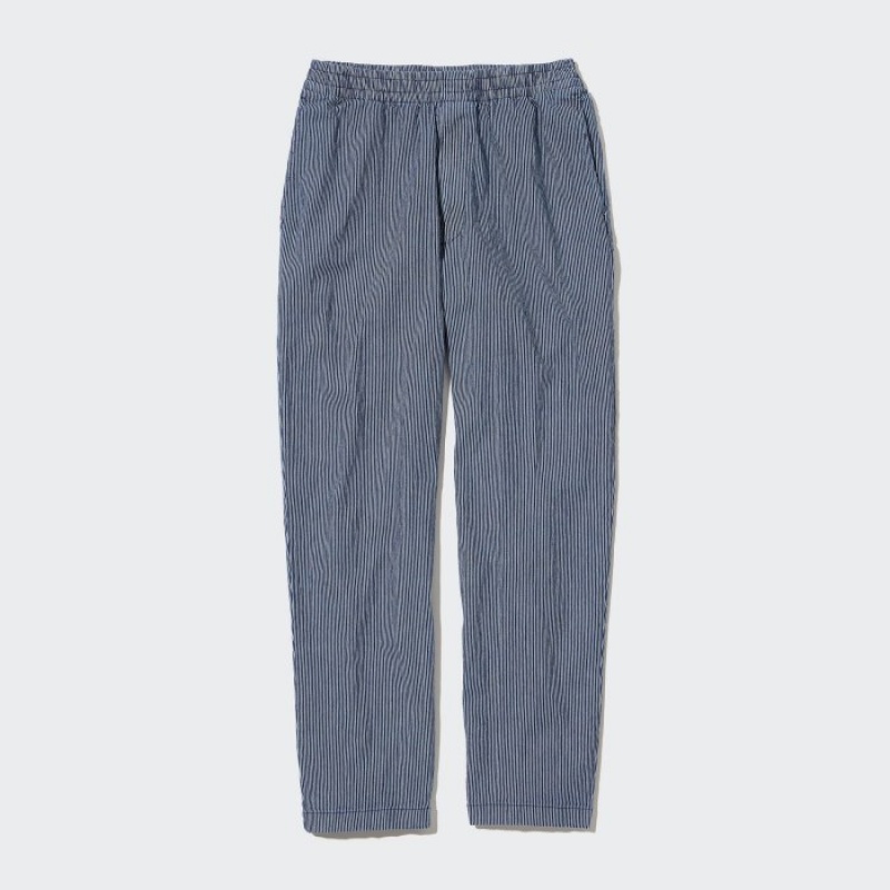 Pantalon Uniqlo Cotton Relaxed Ankle Mujer Azules | 8101517